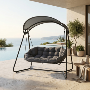 Fauteuil suspendu double d'extérieur avec auvent, structure en acier, <span class=keywords><strong>hamac</strong></span> de jardin rembourré en polyester 180g de qualité 6 avec colorfastness, pour villa - Product Image 2