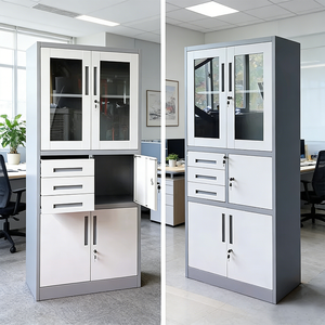 خزائن ملفات مكتبية معدنية عالية الجودة بأربعة طبقات، باب متأرجح زجاجي، تخزين حديث، حديد، للموظفين، للمنزل القديم، فولاذ، للمطبخ، للمدرسة - Product Image 5