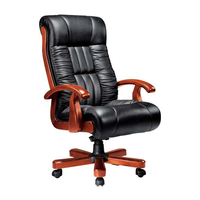 Chaise de bureau en bois Minis, confortable pour une utilisation prolongée, chaise de conférence noire avec siège en cuir véritable, dossier haut fixe
