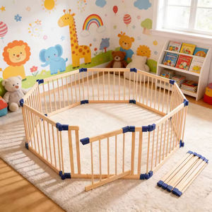 <span class=keywords><strong>Parc</strong></span> de jeu <span class=keywords><strong>octogonal</strong></span> pliable et réglable en bois avec barrière, aire de jeu modulaire portable pour bébés et tout-petits - Product Image 2