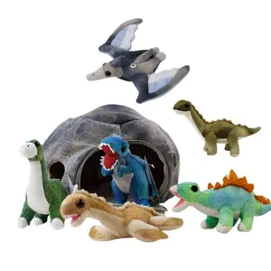 卸売クリエイティブティラノサウルスレックス人形新しい漫画恐竜ハウスコンビネーションぬいぐるみ子供用コットンPPフィリング