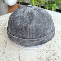Gorra sin Visera de Sarga de Algodón Lavado con Múltiples Paneles, Bordado de Calavera Joker, Hebilla Metálica Ajustable, Tela Sólida, Gorras Versátiles