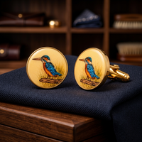 Boutons de manchette en laiton émaillé faits à la main, motif floral lotus rose et bleu, finition dorée, pour homme, pour occasions formelles, mariage, cadeau d'anniversaire, unisexe