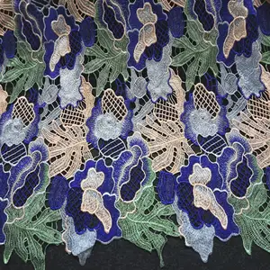 Leaf shape mix and match color water-soluble embroidery traditional dress fabric 5 yards hot selling big party