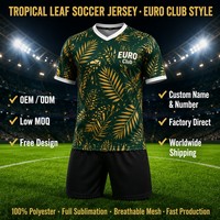 Maillot de football EURO Club Tropical Leaf à sublimation intégrale, col en V, personnalisable avec nom et numéro, 100 % polyester, faible MOQ