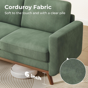 Divano a Due Posti Personalizzato in Velluto a Coste con Cuscino a Molle, Telaio in Legno Massello, Seduta Profonda Moderna per Camera da Letto, Soggiorno, Ufficio - Product Image 5