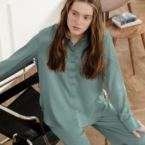 लंबी आस्तीन लाउंज पहनने ठोस महिलाओं लंबी शर्ट नाइटवियर सेट मिलान घर पजामा