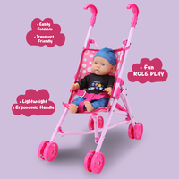 Poussette de Poupée en Métal Rose avec Poupée de 32 cm pour Filles, Jeu de Rôle, Jeu d'Imitation de Parentalité, Activités Intérieures et Extérieures