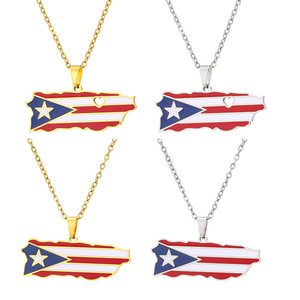 Cuore Puerto Ricos mappa e collane con ciondolo bandiera <span class=keywords><strong>a</strong></span> colori colore oro/colore argento PR Puerto Ricans gioielli regali - Product Image 2