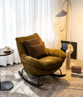 Fauteuil inclinable à bascule de luxe moderne en forme de cocon avec ottoman, revêtement en chenille moelleuse, dossier ergonomique incurvé, pour salon