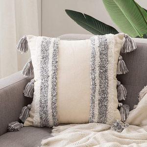 Taie d'oreiller décorative tissée en polyester style marocain tufté vintage <span class=keywords><strong>50x50</strong></span> en stock avec pompon - Product Image 2