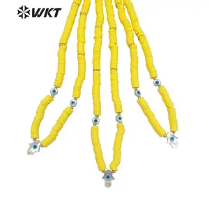 WT-JN196 مذهلة جديد تصميم شفاء handsha الأصفر الراتنج الخرز حبلا قلادة قذيفة الطبيعية صنع اليد سحر قلادة قلادة