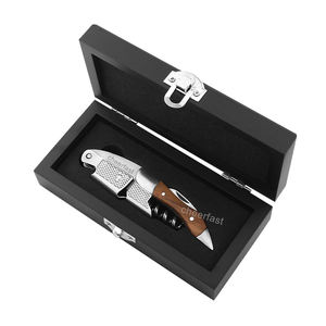 Nouveauté <span class=keywords><strong>Tire</strong></span>-<span class=keywords><strong>bouchon</strong></span> à vin 3 en 1 en bois d'olivier avec embout en acier inoxydable avec emballage en boîte en bois pour les fêtes et les voyages - Product Image 1