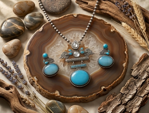 DIVYORO - Juego de Joyería con Colgante Circular de Turquesa Oxidada, Hecho a Mano, Clásico, de Cobre y Latón, para Bodas, Festivales y Fiestas, para Mujer - Product Image 2