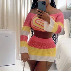 ชุดเซ็ต 2 ชิ้น กระโปรงทรงเข้ารูปถักโครเชต์ลายหัวใจหลากสีทำมือสำหรับผู้หญิง แฟชั่น - Product Image 3