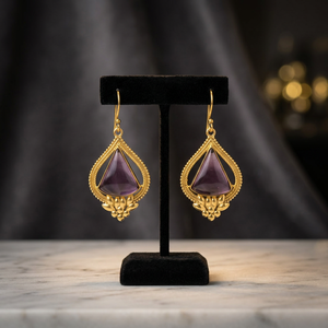 Handmade Brass Gemstone <b>Huggie</b> <b>Earrings</b> with Amethyst Hydro Rhodium Plated Boho Fashion <b>Earrings</b> - Product Image 3