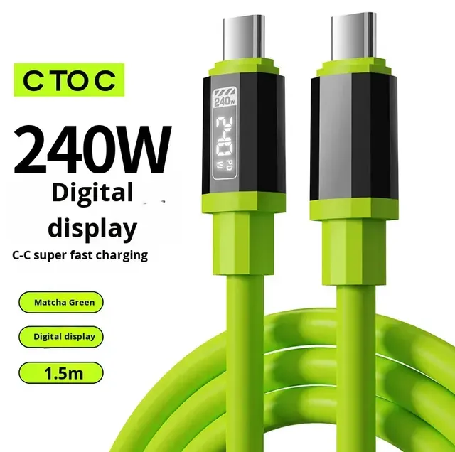 240W Digital Display E-Marker USB C to USB C Fast Charging Silicone Cable PD Type C Charger Wire for Phone Tablet Laptop OEM ODM