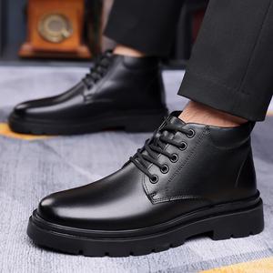 Bottes à lacets pour hommes en cuir véritable à bout rond, semelle extérieure en caoutchouc antidérapante, style combat décontracté pour le printemps - Product Image 5