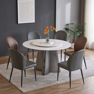 Modern Round <b>Marble</b> Dining Table Set with Rotatable <b>Top</b> and 6 Seats Minimalist Design Home Furniture - Product Image 3