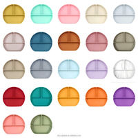 Assiette divisée en forme de D de couleur unie avec base à ventouse, en silicone de qualité alimentaire sans BPA, portable pour bébé et tout-petit de 1 à 2 ans, pour l'apprentissage