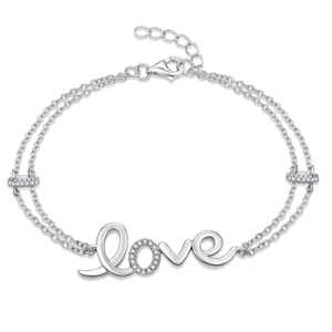 YILUN Bracelet à breloques Love Script en argent sterling 925 avec pierres CZ Bracelet à double chaîne pour <span class=keywords><strong>femme</strong></span> - Product Image 1