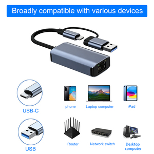 Dock Multiporta OEM di Fabbrica 2 in 1 USB3.0 Tipo C a RJ45 Scheda di Rete 1000Mbps per PC, Splitter di Conversione a Doppia Testa per Espansione - Product Image 2