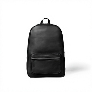 Modern Unisex PU Leather <b>Backpack</b> Solid Black Zipper Closure Front Pocket Adjustable <b>Strap</b> Durable 20-30L Daily Use - Product Image 1
