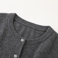 Cardigan en tricot gris pour femme, pull-over à col rond avec boutons perlés et ourlet en dentelle à pois, vêtement d'extérieur pour l'automne, 15a-4006