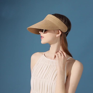 Nouvelle casquette <span class=keywords><strong>pare</strong></span>-<span class=keywords><strong>soleil</strong></span> en paille pour femme avec large bord et bandeau pour les sports de plein air, le cyclisme et les voyages – Qualité supérieure - Product Image 2