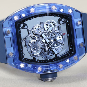 High End Mens <b>Automatic</b> <b>Watch</b> Transparent Blue Crystal Tonneau Case with Hollow <b>Skeleton</b> Movement - Product Image 4