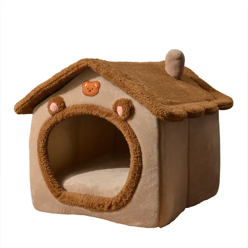 Winter soft Plush Warm Luxury Small Medium Large Dog Kennel with roof dog Bed Cat Tent Portable Indoor pet House