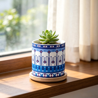 Pot de fleurs en céramique géométrique ethnique bohème, motif tribal décoratif, pot de fleurs de bureau pour la décoration intérieure du rebord de fenêtre