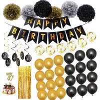 40th kit de decorações de aniversário, kit de decorações de ouro e glitteria feliz aniversário, decoração de aniversário brilhante, decoração de 40 anos