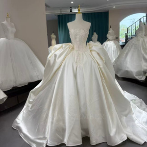 Vestido de Novia de Satén Color Marfil Wx373, Estilo Princesa, Sin Tirantes, con Apliques de Encaje y Cuentas, Cola Larga, Jancember - Product Image 6