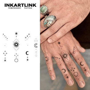 <span class=keywords><strong>Tatuaje</strong></span> Temporal Personalizado <span class=keywords><strong>Minimalista</strong></span> de Sol, <span class=keywords><strong>Luna</strong></span> y Estrella, Resistente al Agua, de Larga Duración (15 Días), Arte Corporal Semipermanente para Dedos y Manos - Product Image 1