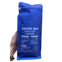 Sacs d'emballage plats en papier kraft brun personnalisés, résistants à l'humidité, avec soufflet latéral, fond plat, 250g, pour grains de café, avec fermeture éclair et valve