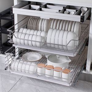 2pc Ball-Bearing System Under Sink Sliding <b>Pull</b> <b>Out</b> Drawer Cabinet Organizer Rack 2 Tier Under Sliding Wire <b>Basket</b> with Slides - Product Image 5