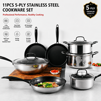 Nouvel arrivage d'usine, vente en gros, ensemble de casseroles classiques en acier inoxydable 5 plis, 11 pièces, fond brasé, compatible induction, passe au lave-vaisselle