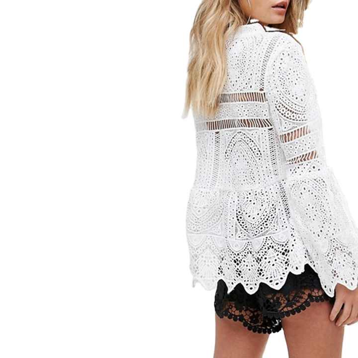 boohoo crochet lace peplum bell sleeve top
