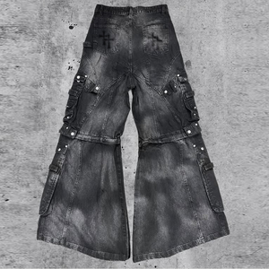 DiZNEW 2025 da uomo a gamba larga <span class=keywords><strong>Jeans</strong></span> personalizzati pesanti neri a vita bassa <span class=keywords><strong>Cargo</strong></span> - Product Image 3