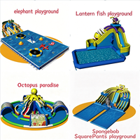 Parc aquatique gonflable commercial extérieur pour enfants avec toboggan et piscine, thèmes Pieuvre, Éléphant, Poisson, Dinosaure, Château, Baie, Fleur, pour la location
