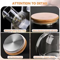 Pabrik grosir 1L tinggi borosilikat kaca ketel teh teko air dengan tutup bambu yang dapat dilepas Filter cerat cangkir teh bunga