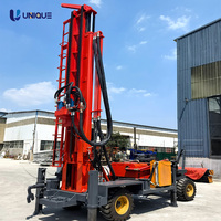 Machine de forage de puits portable professionnelle, 350 m de profondeur, plateforme de forage hydraulique pour puits d'eau, moteur diesel, type mobile sur roues