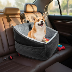 Housse de siège arrière de voiture pour petits chiens, motif uni, détachable, lavable, en tissu Oxford, avec laisse de sécurité et poches de rangement, fabriquée aux États-Unis - Product Image 5