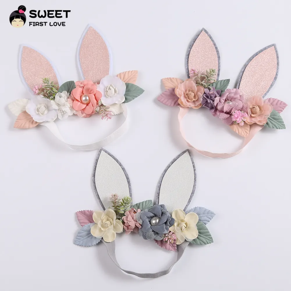 Designer Cute Rabbit Ears Elastic Flower Headband Wraps Baby Head Bands Crowns Hair Accessories