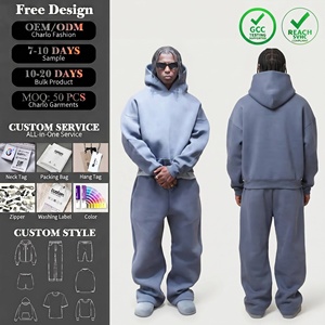 Ensemble Surdimensionné Personnalisé Streetwear de Haute Qualité 100% Coton avec <span class=keywords><strong>Pantalon</strong></span> de Survêtement et Sweat à Capuche Empilés pour Hommes - Fabricant - Product Image 1
