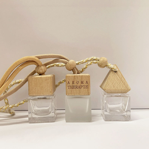 Clear Square Glass Perfume <b>Bottle</b> 8ml with Screen Printed Wooden <b>Stopper</b> and Rope Handle for Home Fragrance - Product Image 2