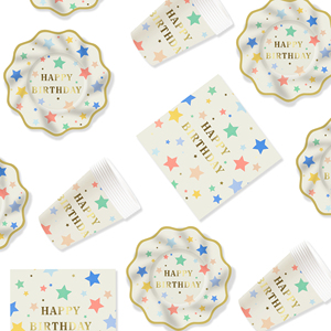 Juego de Vajilla Desechable DAMAI para Cumpleaños con Estampado Dorado, Platos, Servilletas y Vasos de Papel con Diseño de Estrellas para Fiestas Infantiles - Product Image 1