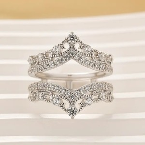 925 Sterling Silver Women's 0.8 Carat Brilliant Cut Moissanite <b>Crown</b> Shaped Insert Wedding Band Engagement <b>Ring</b> Enhancer White - Product Image 5