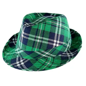 Haiwin – accessoires de Costume pour la fête de la saint-Patrick, chapeau Leprechaun à carreaux verts, chapeau Fedora pour enfants et adultes